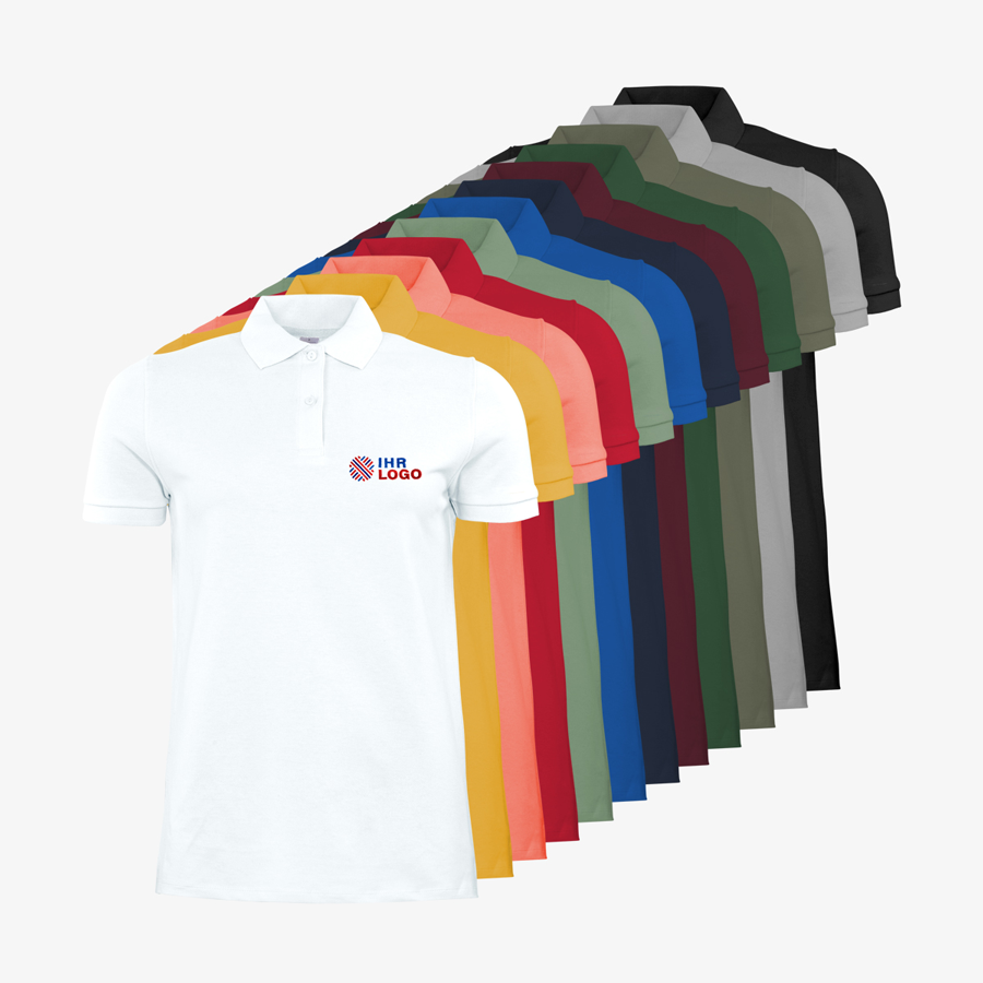 Poloshirts Damen Premium Sortiment B&C auf der Brust bestickt