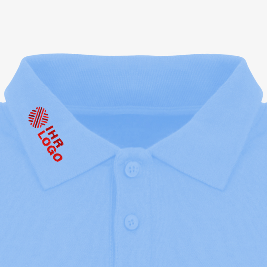 Blaues Herren-Basic-Poloshirt von Fruit of the Loom mit besticktem linken Kragen