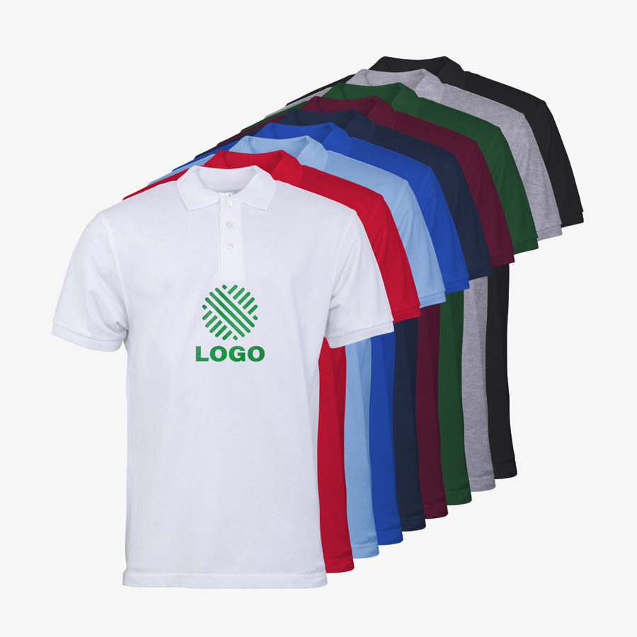 Premium-Poloshirts für Herren von B&C Collection in vielen Farben mit individuellem Digitaldruck vorne mittig