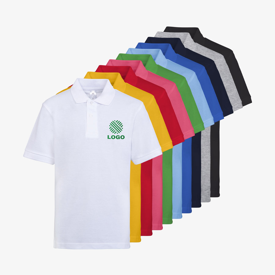 Basic-Poloshirts für Kinder in vielen Farben mit individuellem Digitaldruck vorne rechts