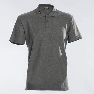 graues Herren-Basic-Poloshirt mit besticktem Kragen rechts