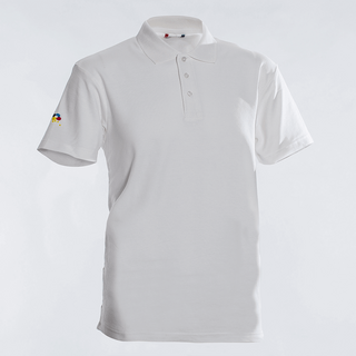 weißes Herren-Basic-Poloshirt mit besticktem Ärmel rechts