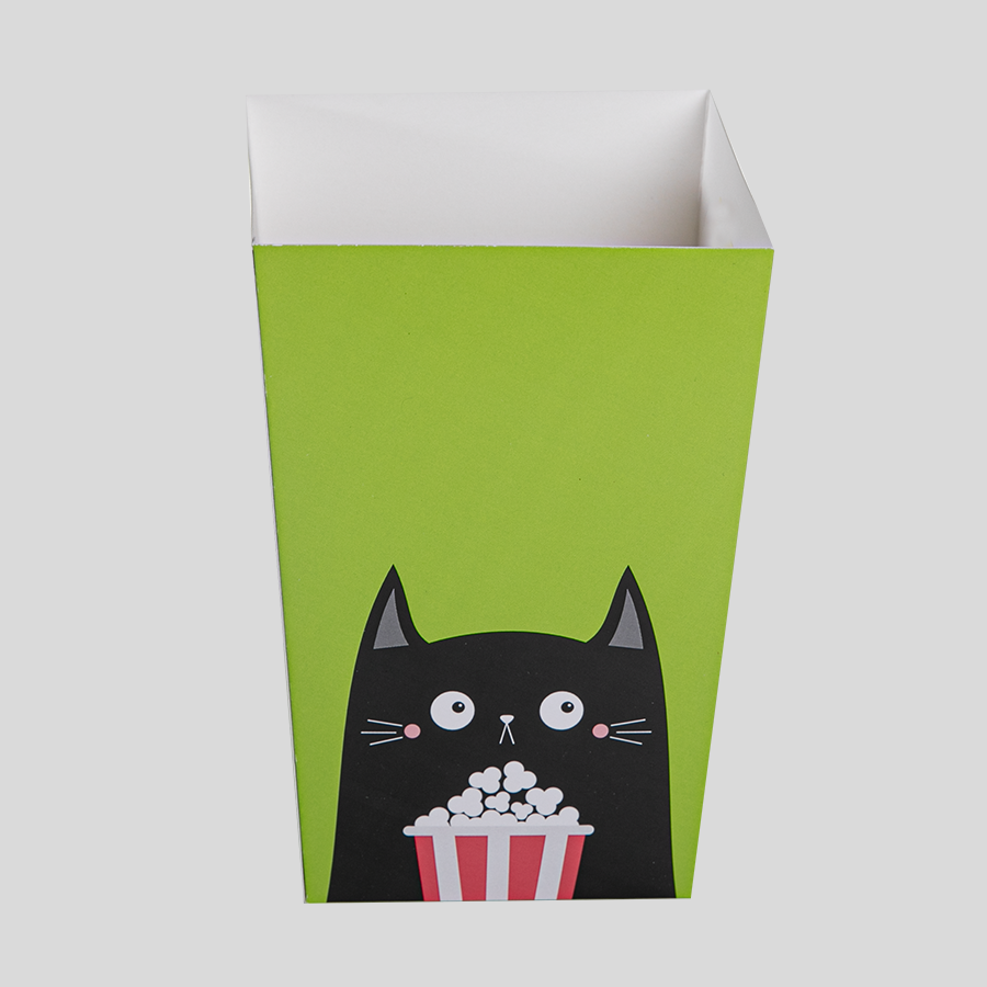 Popcorn-Schachtel mit individuellem Druck, Außenseite mit Hochglanz-Lack-Veredelung