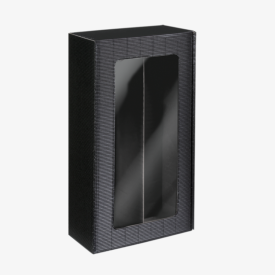 Schwarzer Präsentkarton in mittlerer Größe (36 x 19,2 x 9,5 cm) und praktischem Sichtfenster