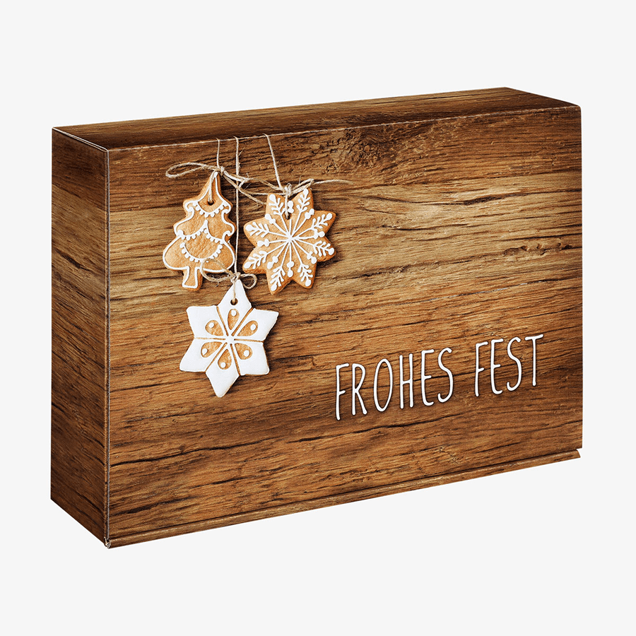 Großer Präsentkarton (36 x 25 x 9,5 cm) in weihnachtlichem Design mit Schriftzug