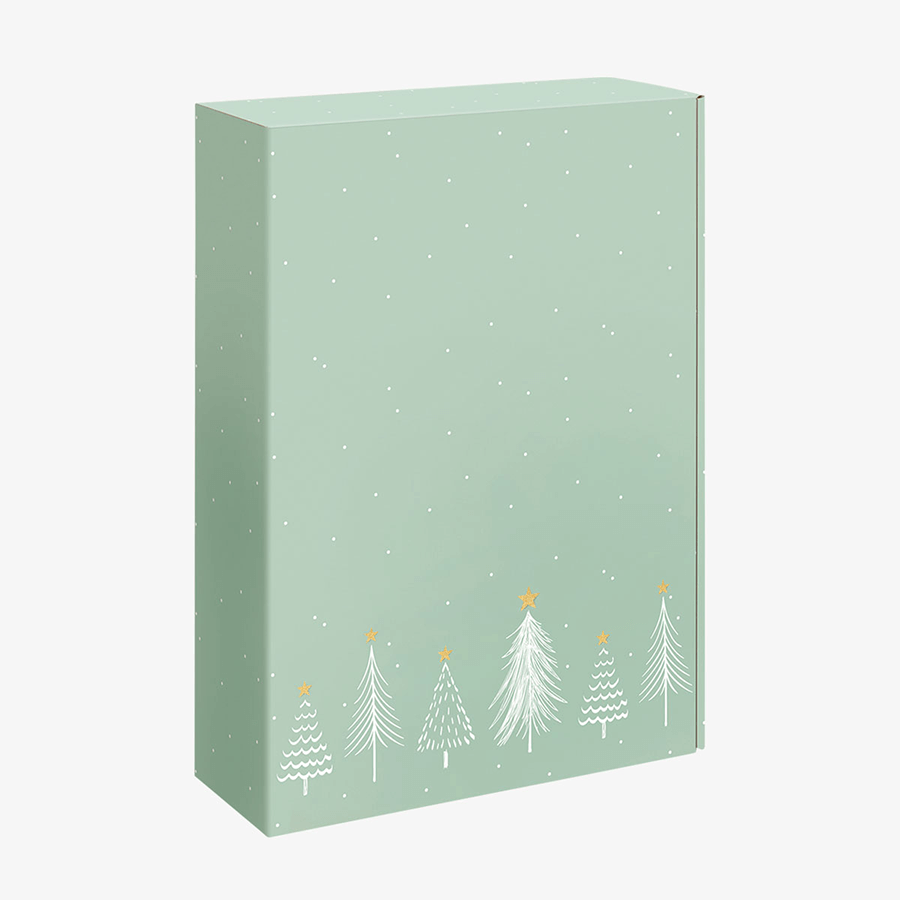 Großer Präsentkarton (36 x 25 x 9,5 cm) in modernem Hellgrün mit schlichtem Weihnachtsmotiv