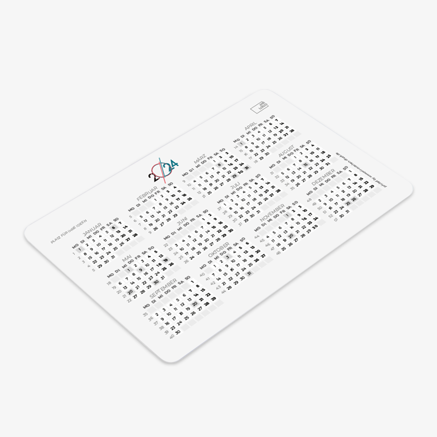 Minikalender im Scheckkartenformat aus robustem PVC, Ansicht von vorne