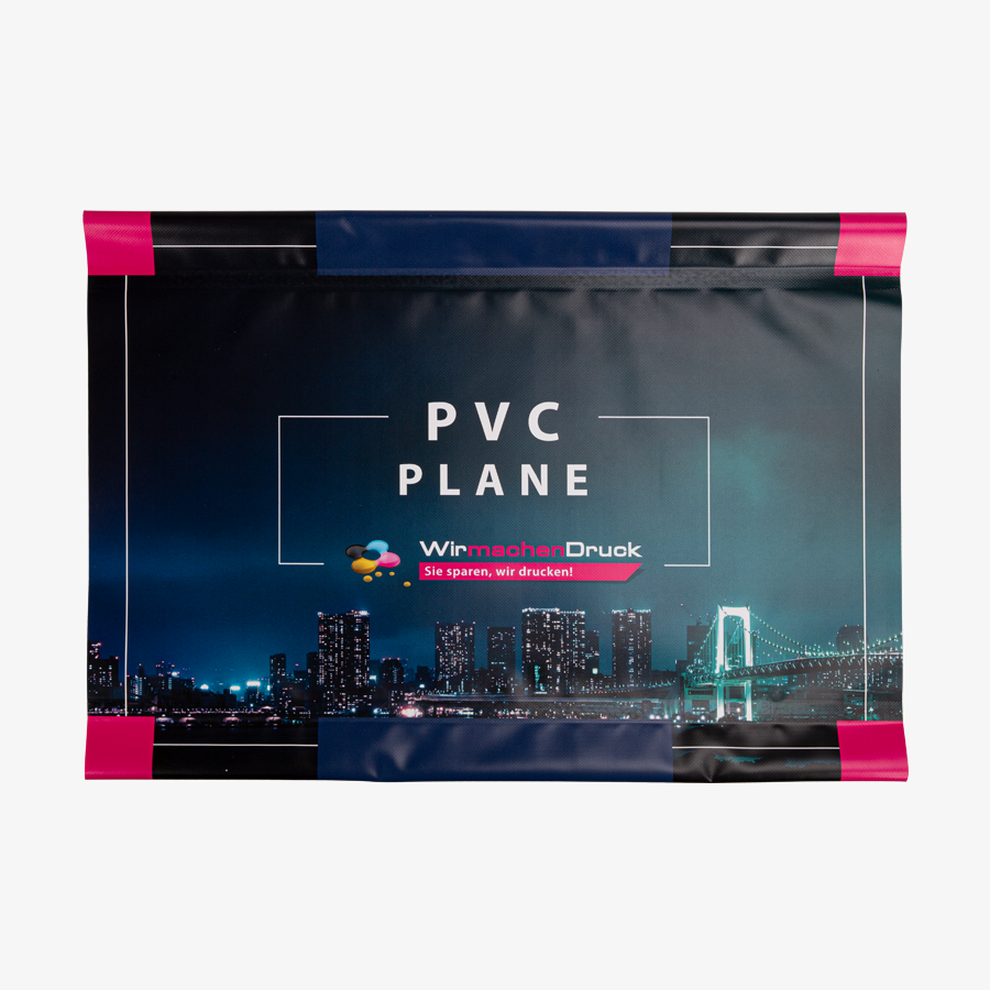 Individuell bedruckte PVC-Plane im Querformat und mit Hohlsaum