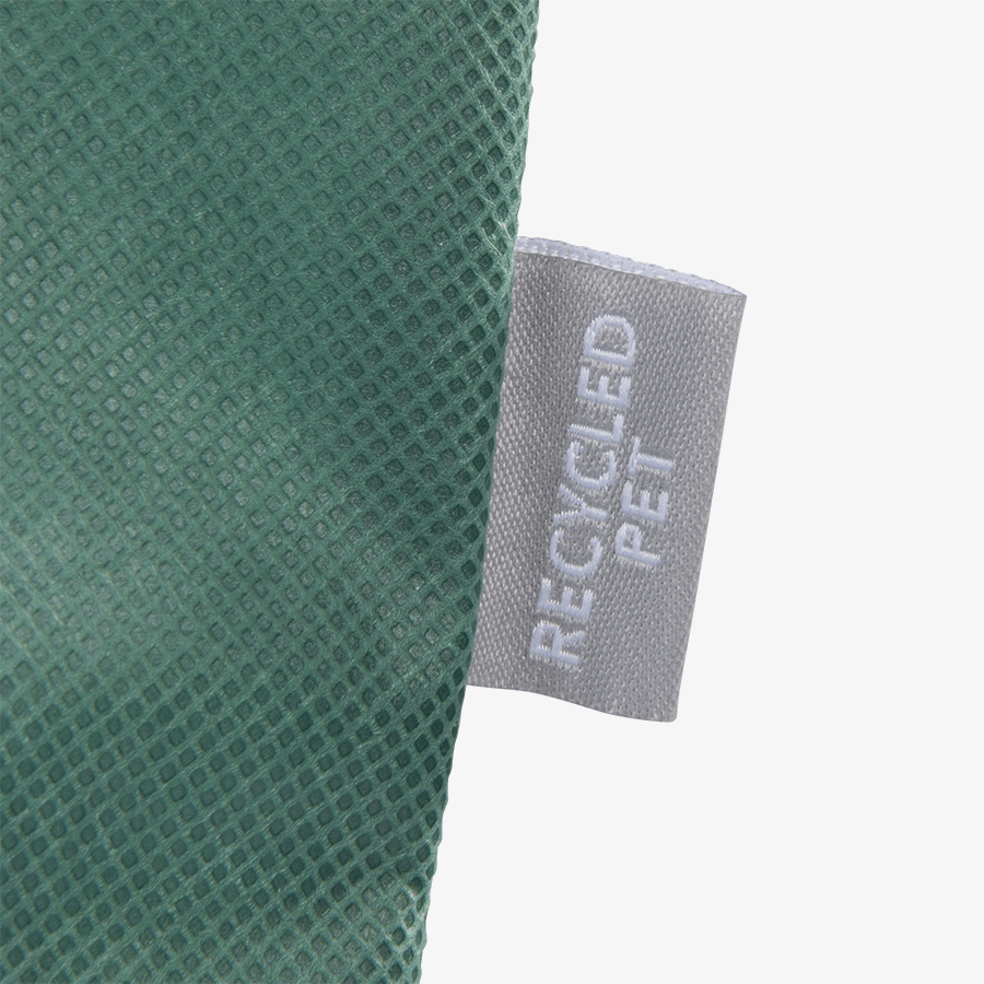 Recycelter Non-Woven-Shopper in Grün aus RPET-Vliesstoff in der Detailansicht