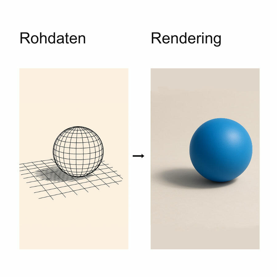 Grafische Rohdaten einer Kugel vs. Rendering bzw. Rendern einer Kugel