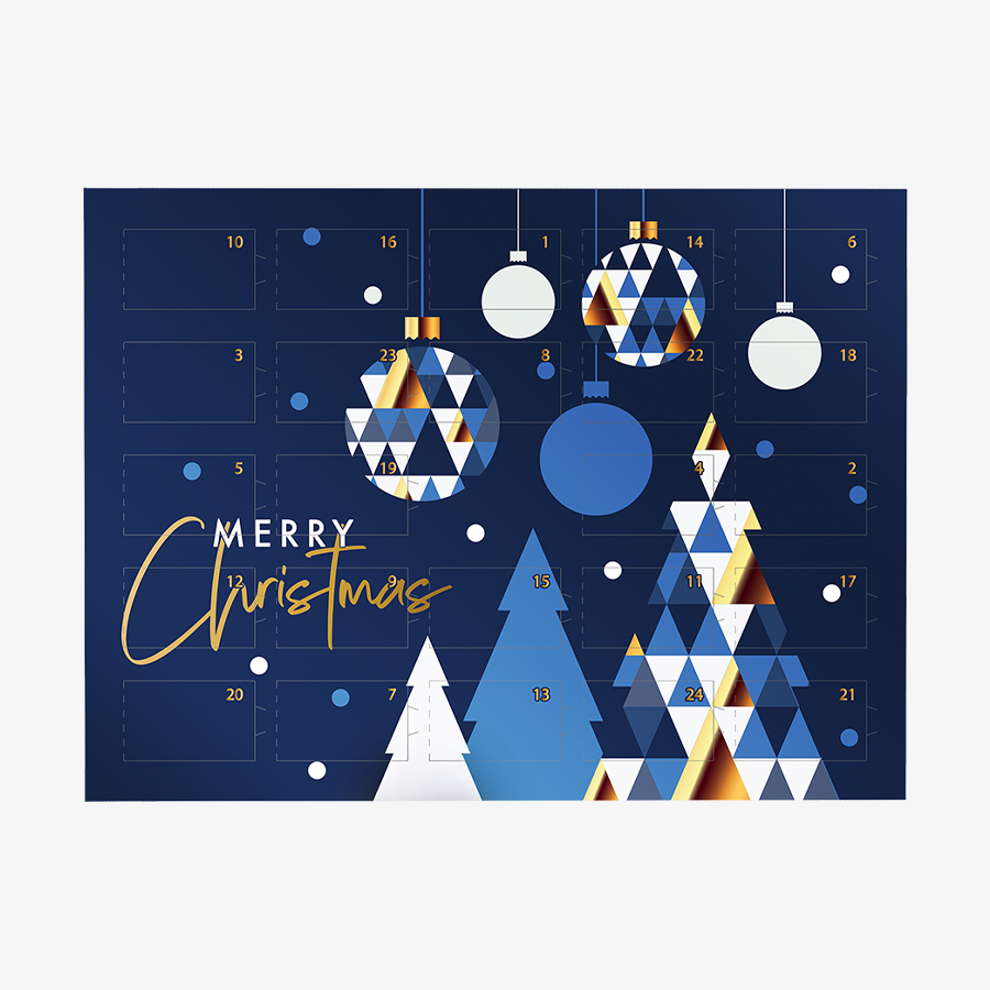 Schokoladen-Adventskalender mit individuellem Druck, gefüllt mit Klettini-Naps