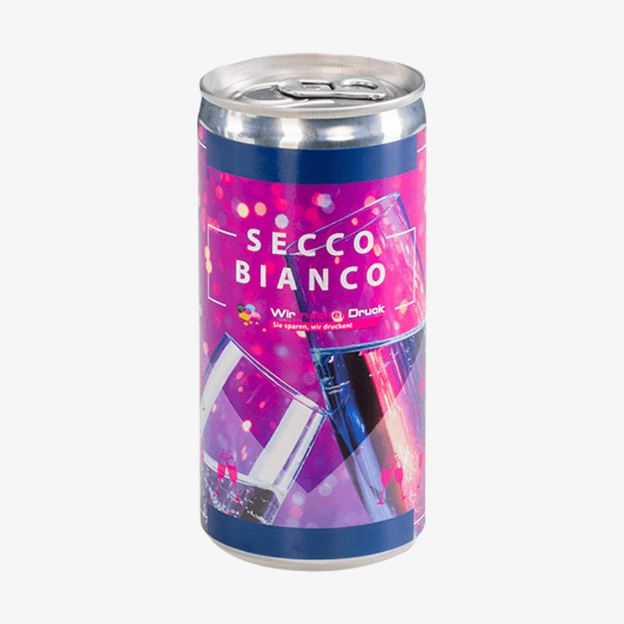 Individuell bedruckte Getränkedose mit Secco Bianco, Gesamtansicht
