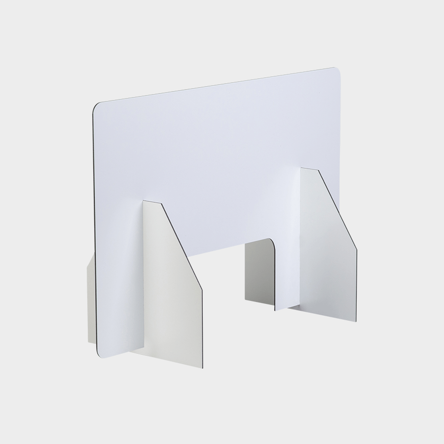 Sichtschutz Tischaufsteller mit Durchreiche in Weiß mit Polyethylen-Kern