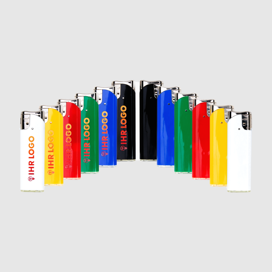 Farbige Slider-Feuerzeuge der Marke unilite mit 4/0-farbigem Druck, zusammengestellt in einer Gruppe