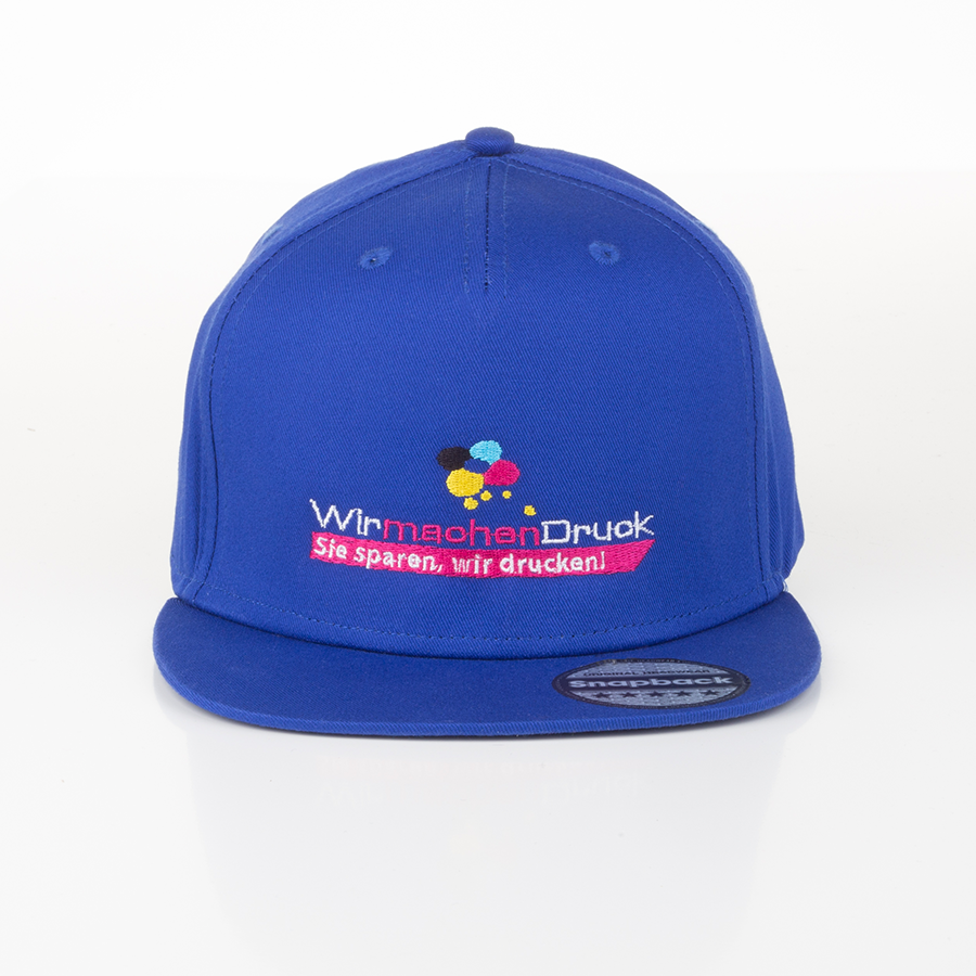 Blaue Snapback Panel Rapper Cap im Wunschdesign bestickbar