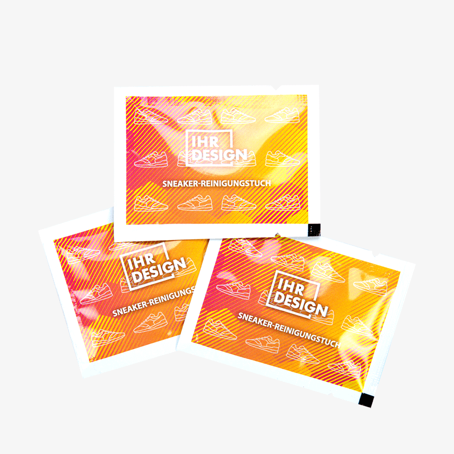Sneaker-Reinigungstücher in vollfarbig bedruckten Sachets