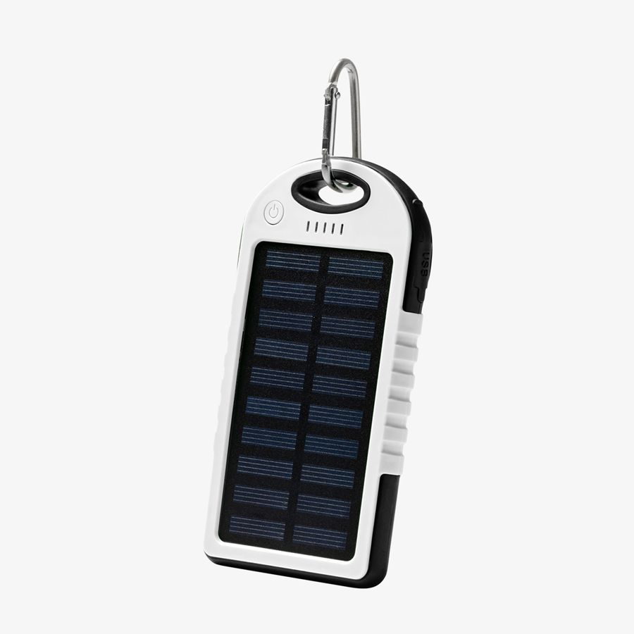 Weiße Solar-Powerbank mit LED-Anzeige und 4.000 mAh, ohne Personalisierung