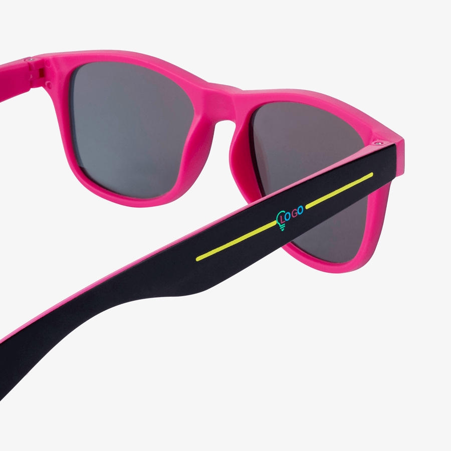 Zweifarbige Sonnenbrille mit vierfarbigem Tampondruck auf dem Bügel