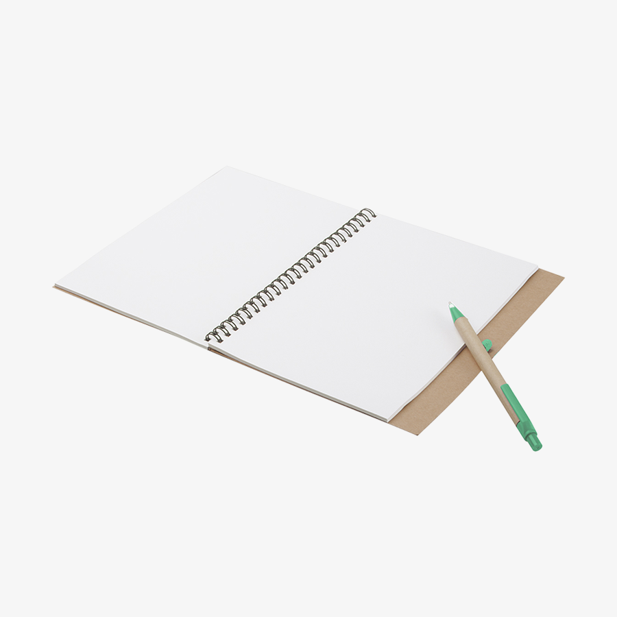 Notizbuch mit Karton-Cover und Kugelschreiber mit vollfarbigem Druck auf der Vorderseite