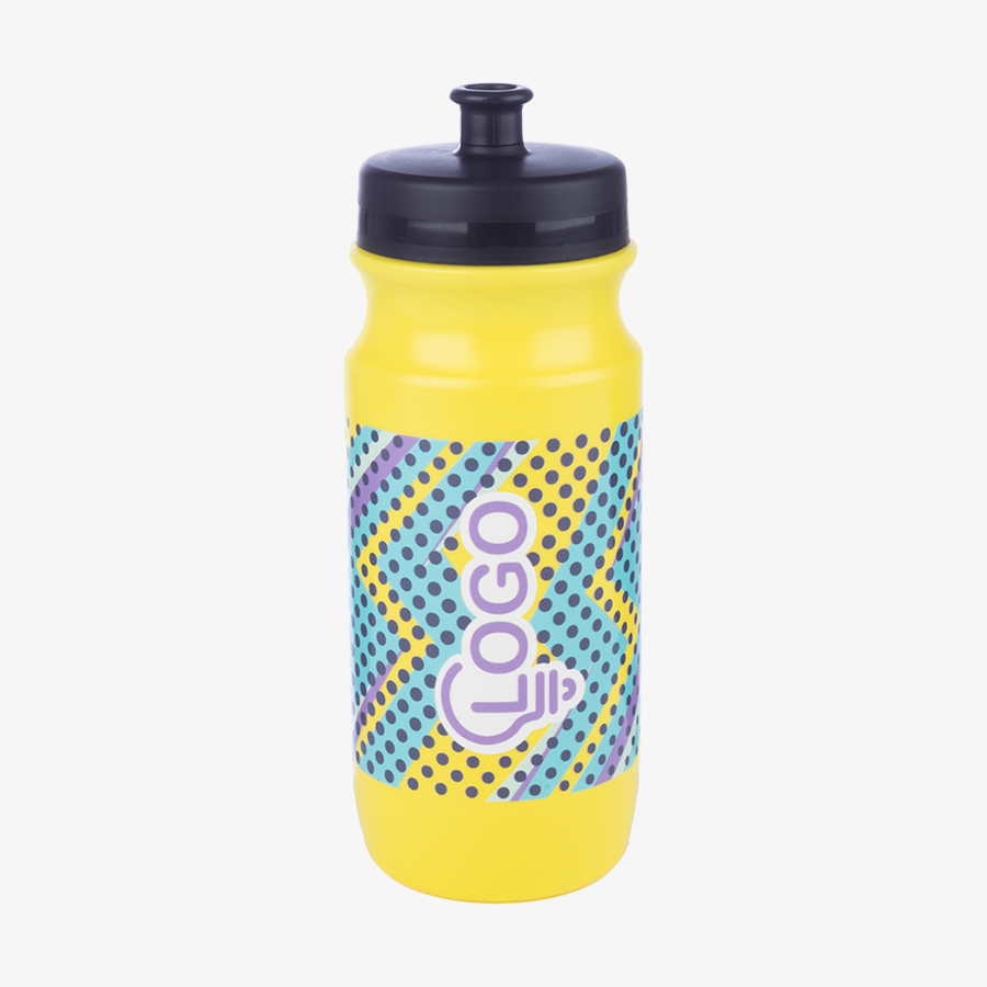 Gelbe 500-ml-Sportflasche aus PP mit Push-Pull-Deckel und vollfarbigem Rundum-UV-LED-Druck