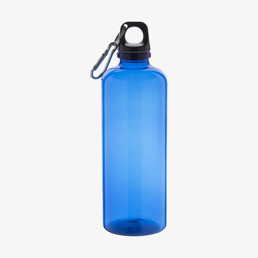 Blaue Sportflasche aus RPET mit Karabiner ohne Personalisierung und für 600 ml Inhalt