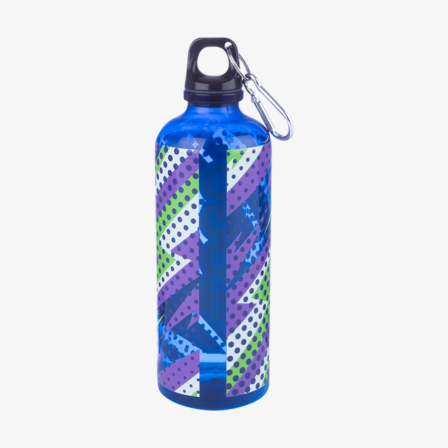 RPET-Sportflasche mit Schraubverschluss, Aluminiumkarabiner und Rundum-UV-LED-Druck