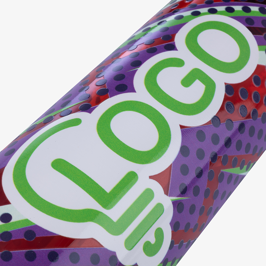 Rote 500-ml-Sportflasche aus RPET mit Flip-Top-Deckel und Rundum-UV-LED-Druck in der Detailansicht