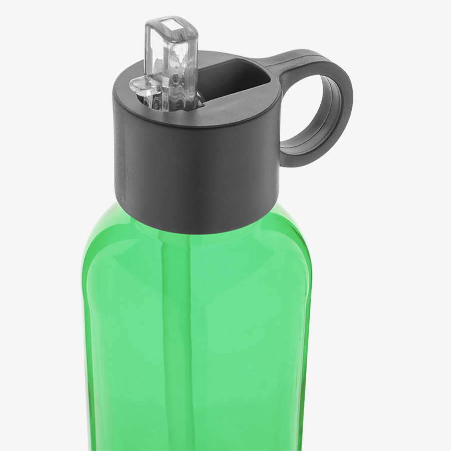 Unbedruckte grüne 500-ml-Sportflasche aus RPET mit Flip-Top-Deckel in der Detailansicht des Deckels
