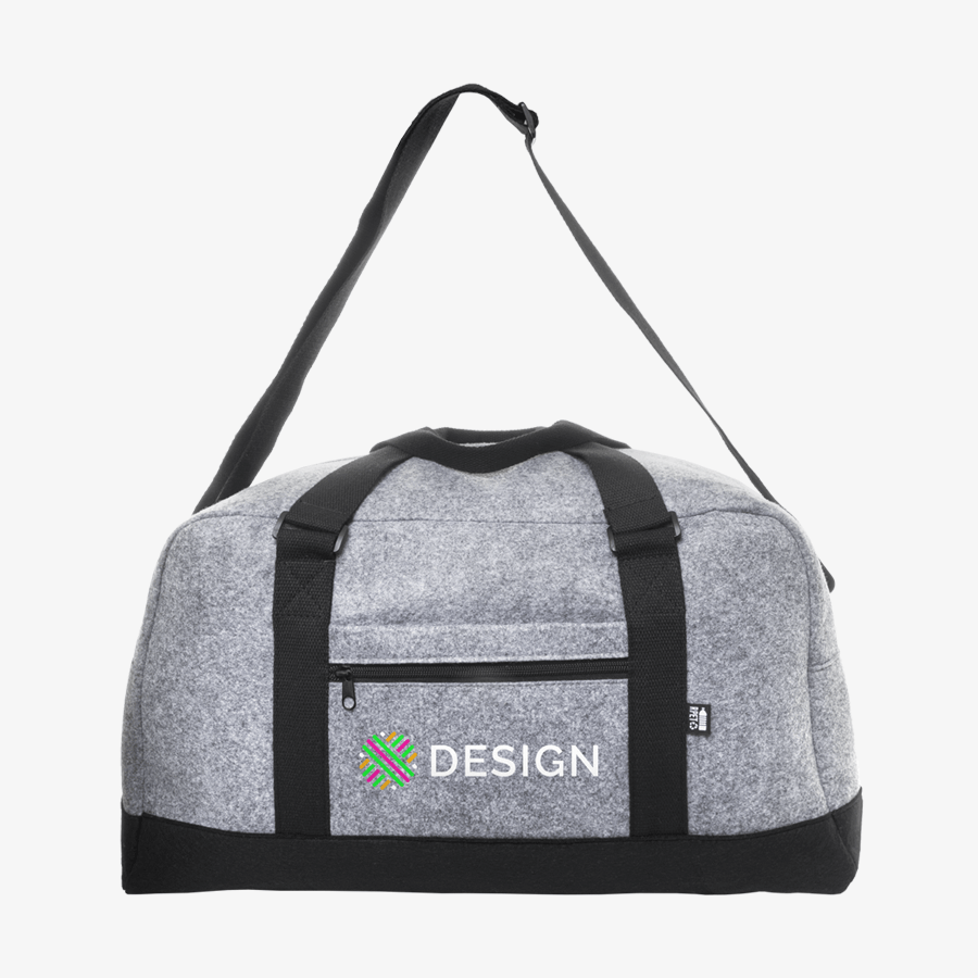 Zweifarbige Sporttasche aus RPET-Filz, vorne individuell vollfarbig bedruckt