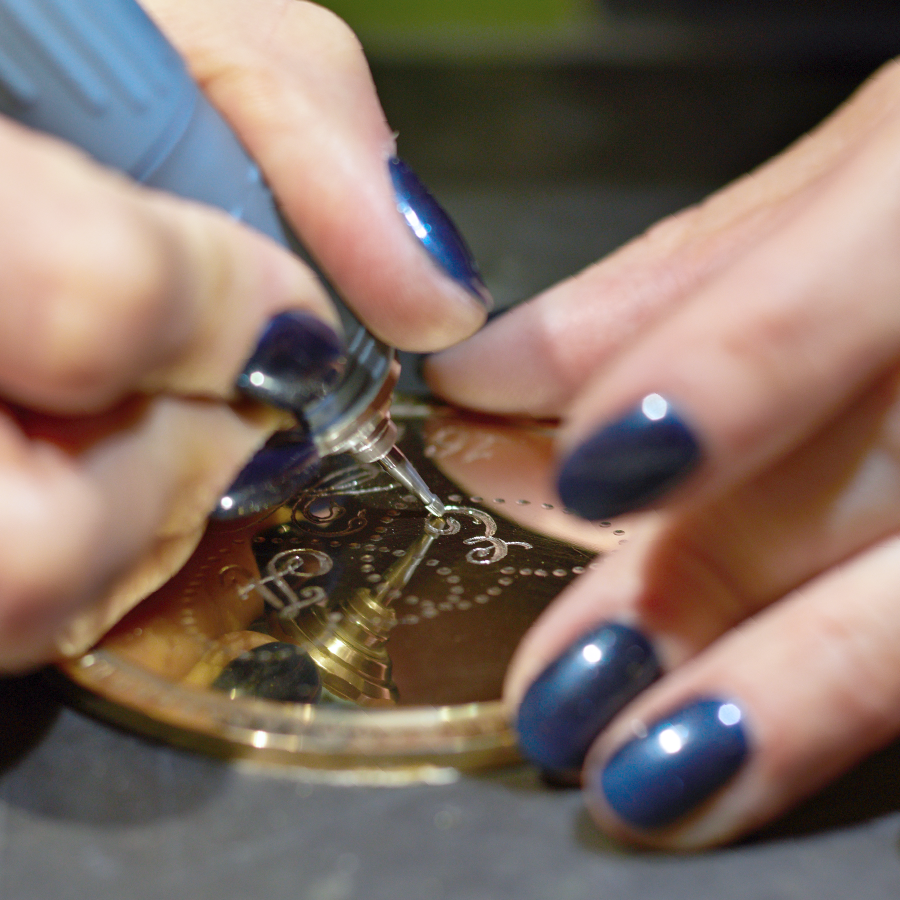 Herstellung eines Stahlstempels mit Eingravierungen in Handarbeit für einen Stahlstich