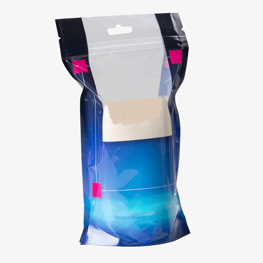 Vielseitig einsetzbarer Standbodenbeutel aus Kunststoff mit Euroloch und Druckverschluss