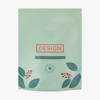 Individuell bedruckter Standbodenbeutel aus recycelbarer metallisierter Folie mit Ventil in der Rückansicht