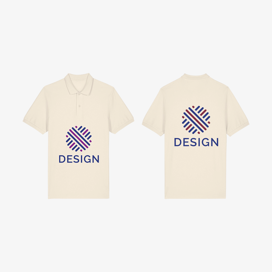 Herren-Poloshirts von Stanley/Stella mit Digitaltransferdruck auf zwei Positionen