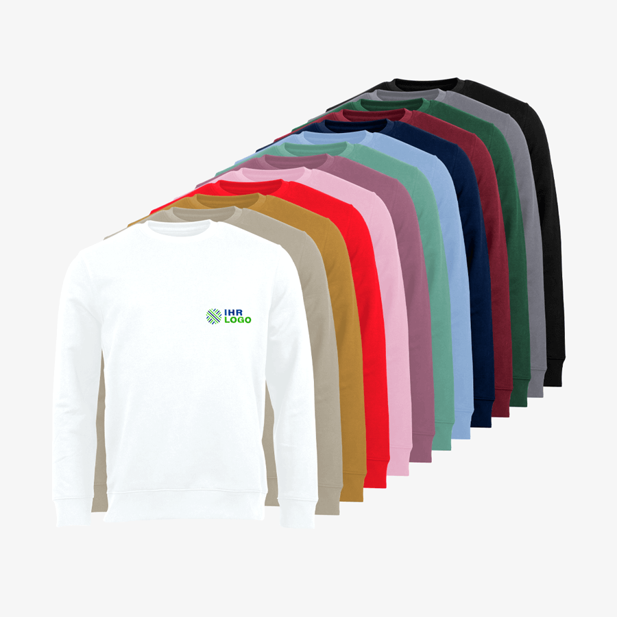 Organic-Sweatshirts in vielen Farben von Stanley/Stella, für Damen und Herren, auf der Brust bestickt