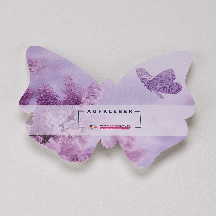 Aufkleber in Sonderform Schmetterling, mit personalisiertem Druck