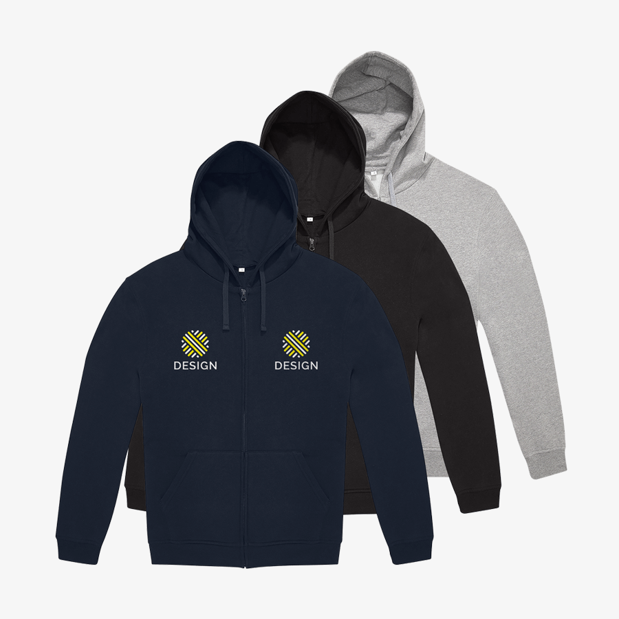 Drei Basic-Damen-Sweatjacken von B&C Collection mit zwei Druckpositionen vorne