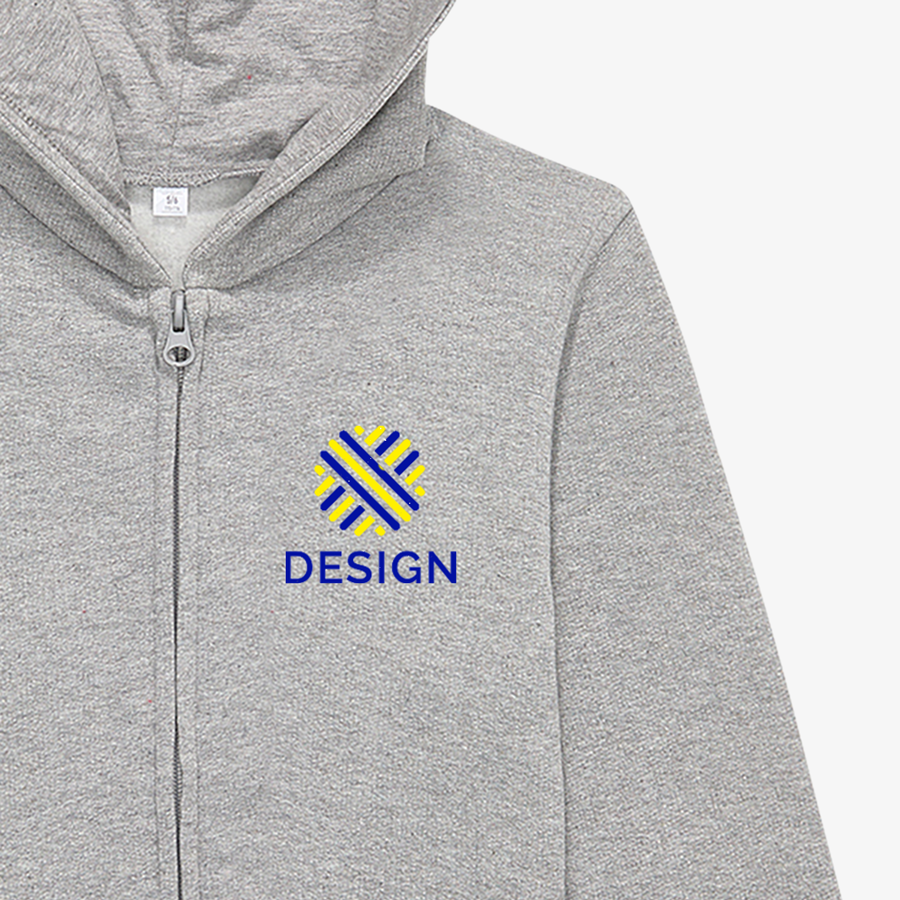 Basic-Sweatjacke für Kinder von B&C Collection in Sport Grey mit Druck auf der Brust, Detailansicht