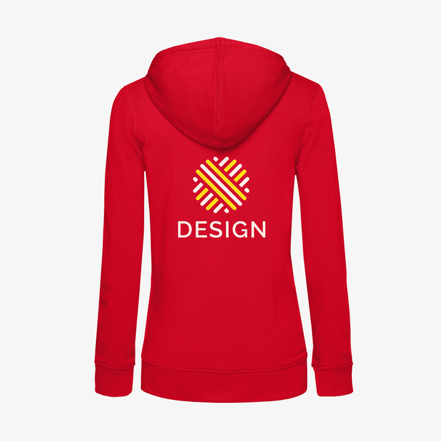 Premium-Sweatjacke für Damen in Rot in der Rückansicht mit großem Druck, von B&C Collection