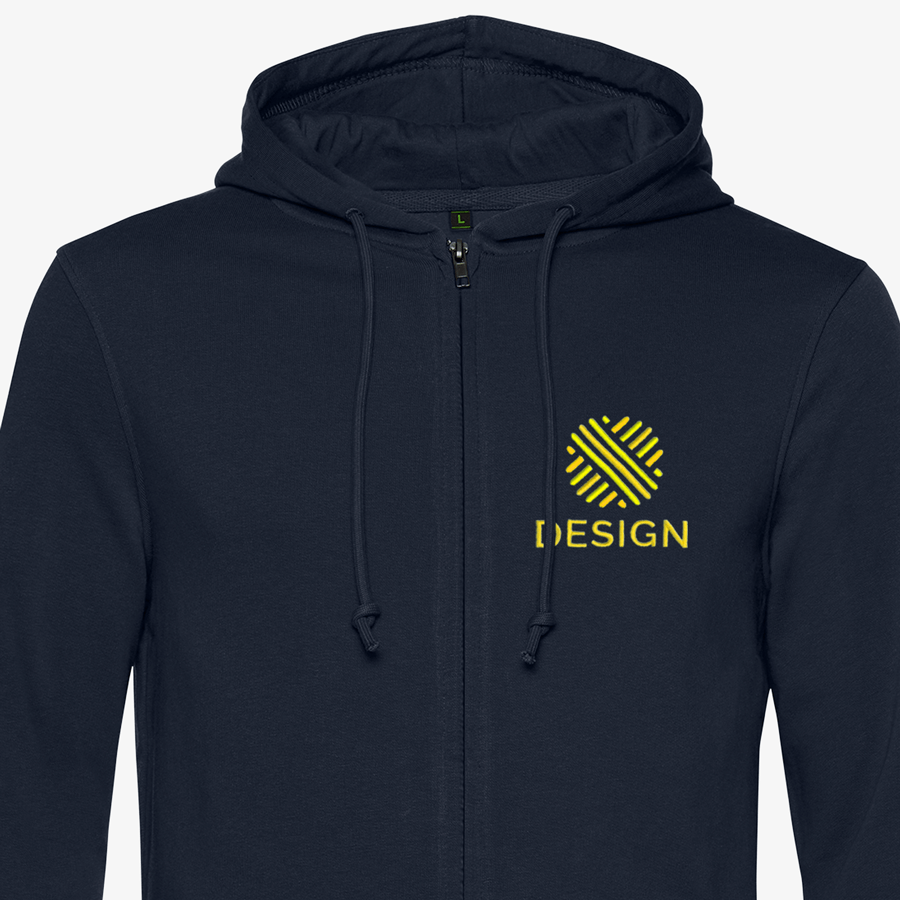 Organic-Sweatjacke für Herren von B&C Collection in Navy Blue mit einer Stickerei vorne