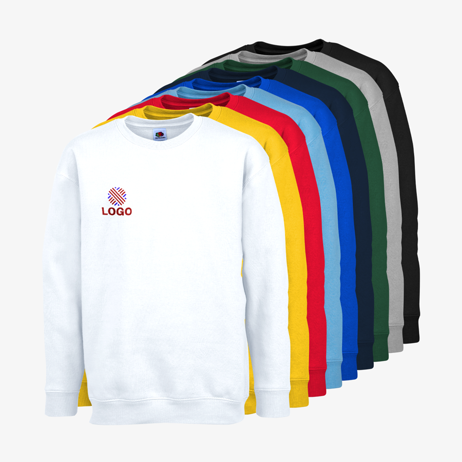 Premium-Sweatshirts für Kinder von Fruit of the Loom in vielen Farben mit Stickerei auf der Brust