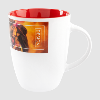 Bauchige Fototasse mit farbiger Innenseite und mit individuellem Druck auf der Außenseite