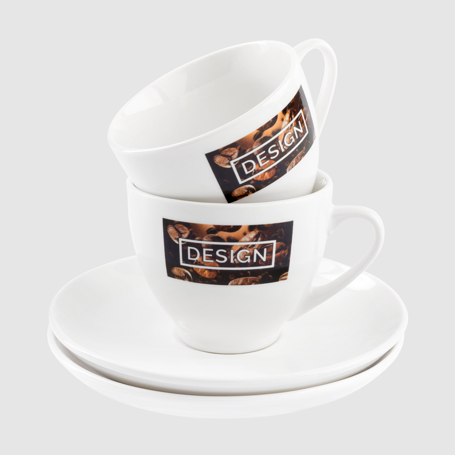 Individuell bedruckbares Cappucino-Tassenset, 150 ml Fassungsvermögen je Tasse