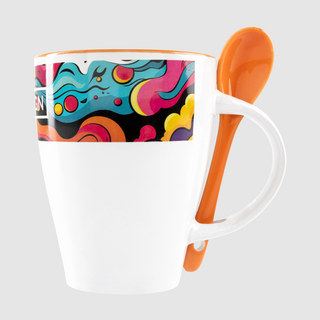 Individuell bedruckte Keramiktasse mit Löffel, 300 ml