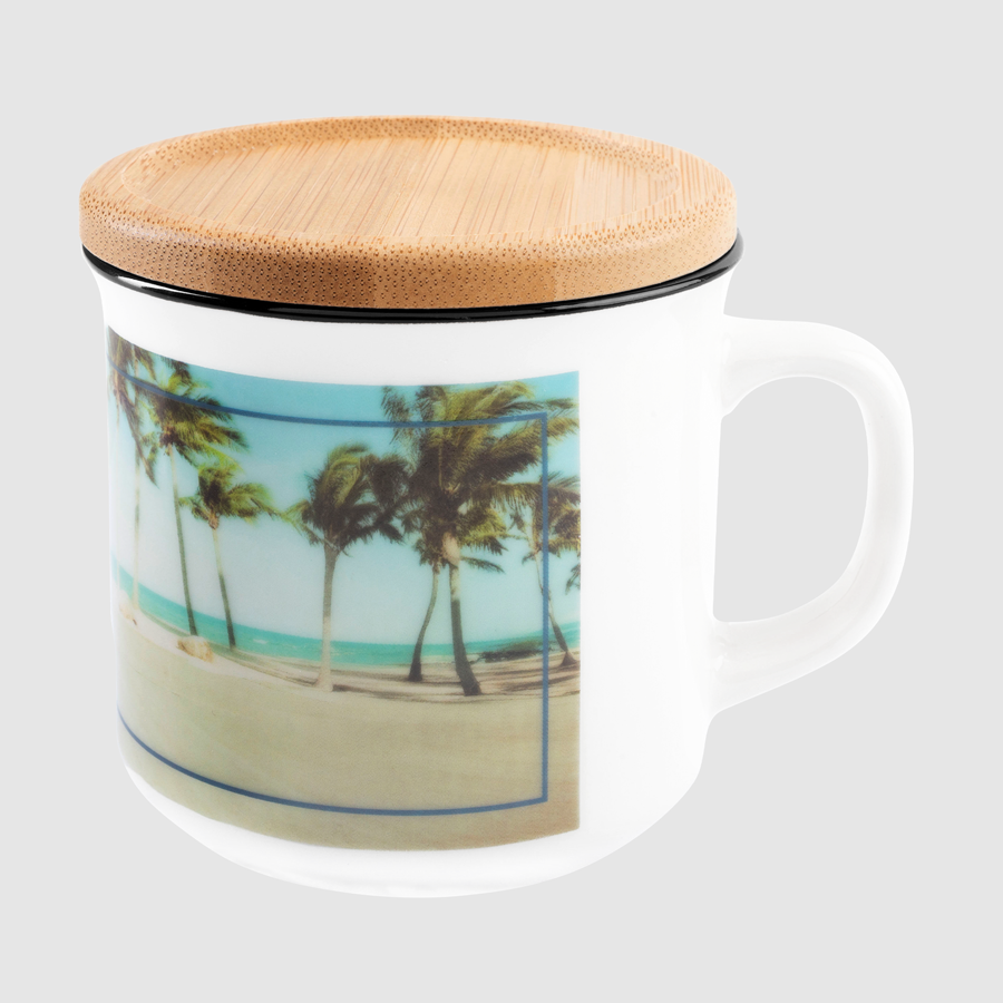 Tasse im Vintage-Stil aus Keramik mit Bambusdeckel, individuell bedruckbar, 320 ml