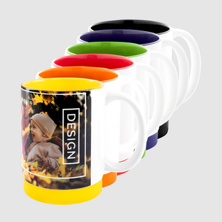 Fototasse mit buntem Silikonring in vielen Farben, 300 ml