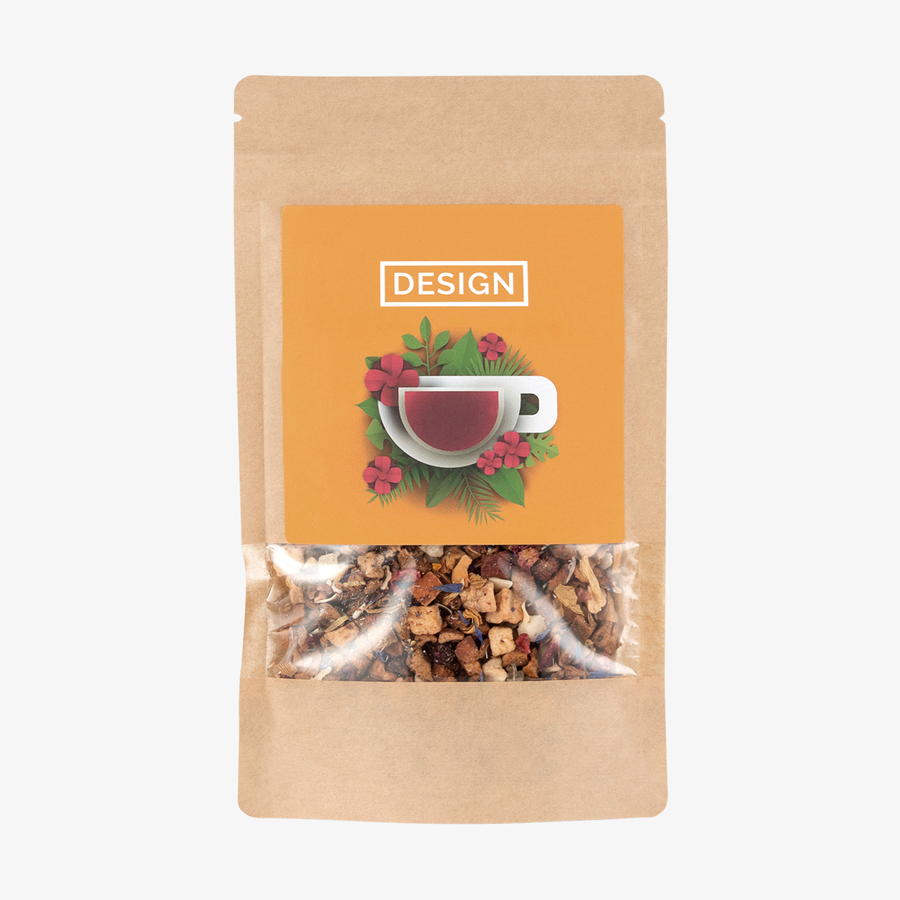 Loser Tee exotische Fruchtmischung, verpackt in naturbrauner Doybag mit eigenem Design