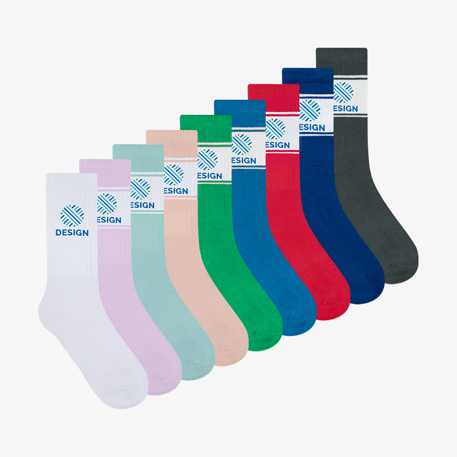 Große Auswahl an farbigen Tennissocken mit Sublimationsdruck