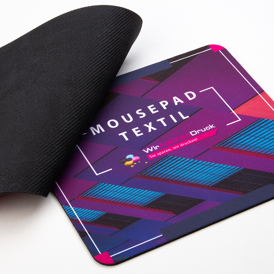 Textil-Mousepad vill individueller Oberseite und rutschfester schwarzer Unterseite