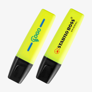 Gelbe Textmarker von STABILO BOSS, zweifarbig bedruckt mit Wunschmotiv