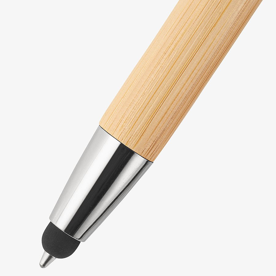Touchpen-Kugelschreiber aus Bambus und mit individueller Gravur auf dem Schaft